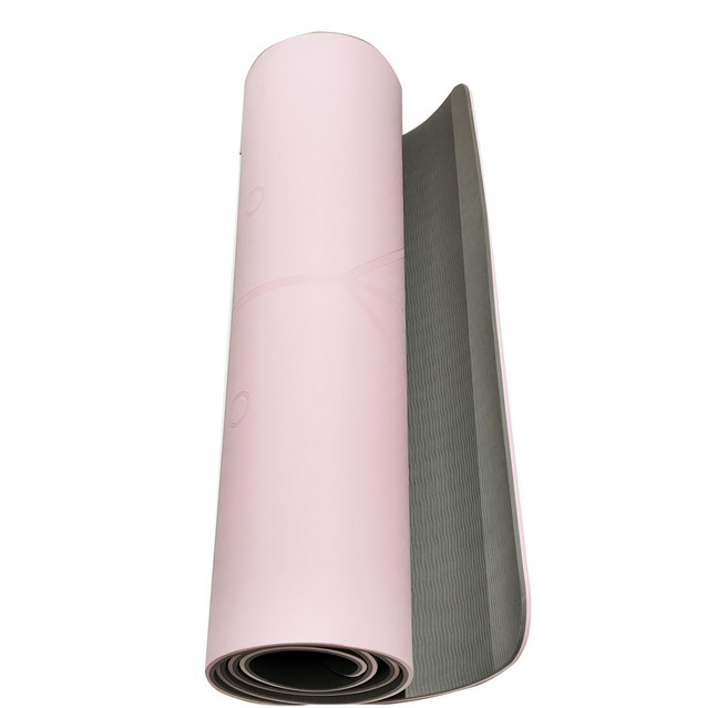 雙色體位線環保TPE靜音瑜珈墊 附背帶 + 透氣網袋 加厚8mm, 珊瑚粉, 1組