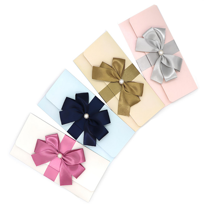 Maumdama 珍珠光澤緞帶信封組, 4種, 白色, 米色, 淺粉色, 天藍色