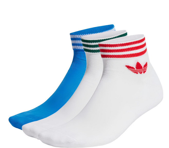 adidas 愛迪達 TREF ANK SCK HC 運動襪 3雙, 白色 + 紅色 + 綠色 + 藍色, 1組