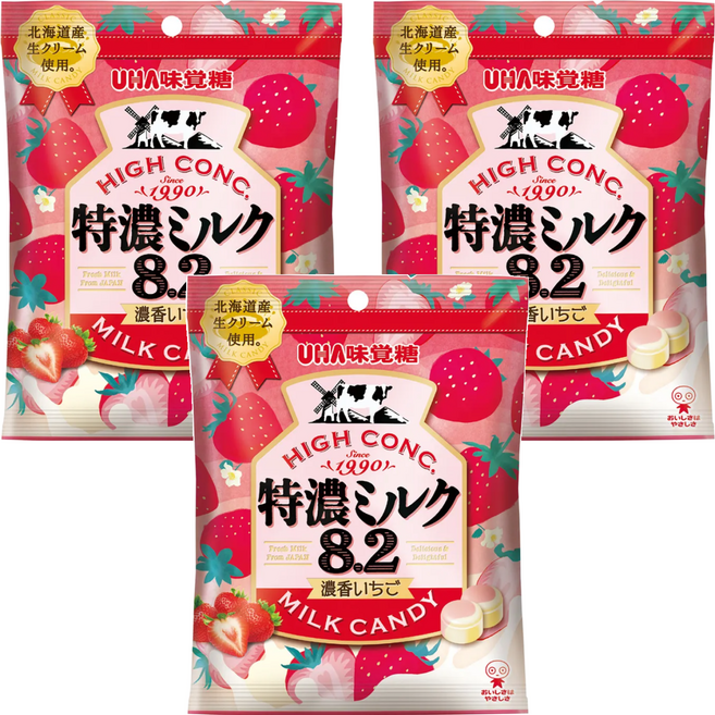 UHA 味覺糖 特濃牛奶糖 草莓味, 58g, 3包