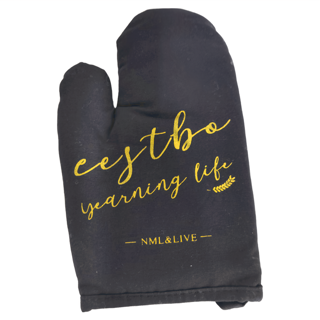 E.dot 北歐簡約英文隔熱防燙手套 棉質 16x27cm, 黑色, 1個