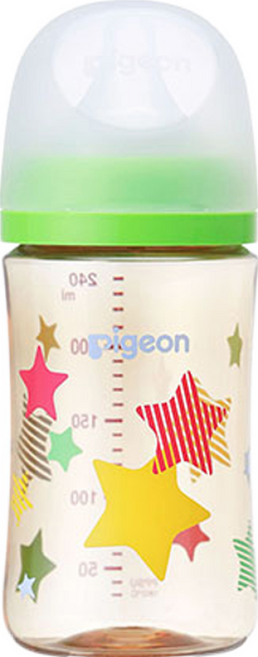 pigeon 貝親 實感哺乳塑膠奶瓶 3個月以上, 星星 透明色 + 綠色, 240ml, 1瓶