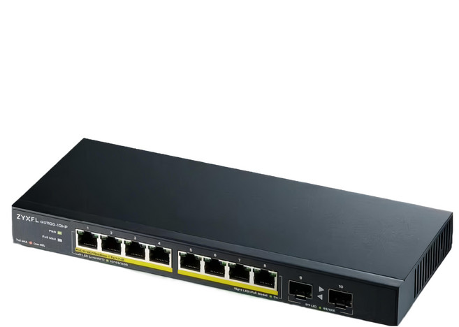 ZYXEL 無網管型8埠Gigabit + 2埠SFP光纖PoE交換器 GS1100-10HP(Rev.B1) 乙太網路供電, 1個
