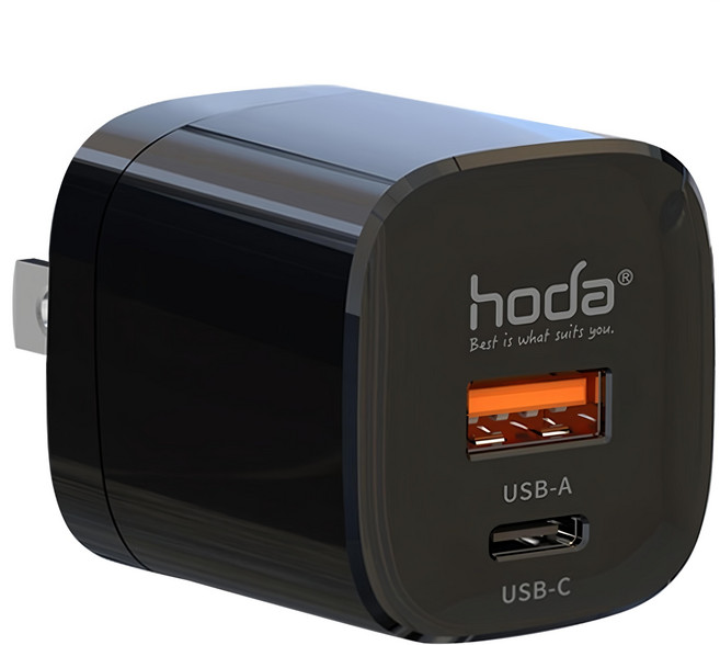 HODA 好貼 33W Dual Port GaN 充電器 PD/QC Fast Charging USB-C + USB-A 黑色 TC-07
