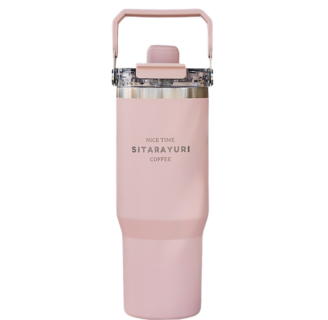 Sitarayuri 磁吸蓋不鏽鋼保溫杯 提把款, 櫻花粉, 900ml, 1個
