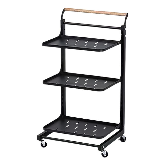 廚房多功能置物推車 鋼琴黑, 3層