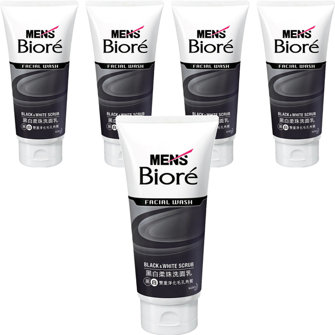 Men's Biore男性專用黑白柔珠洗面乳 深層清潔毛孔角質 古龍水時尚香, 100g, 5條