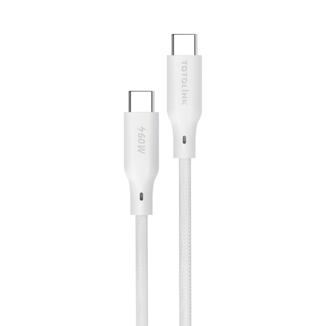TOTOLINK USB-C to USB-C 強韌快充傳輸編織線 60W, 1m, 皚雪白, 1條