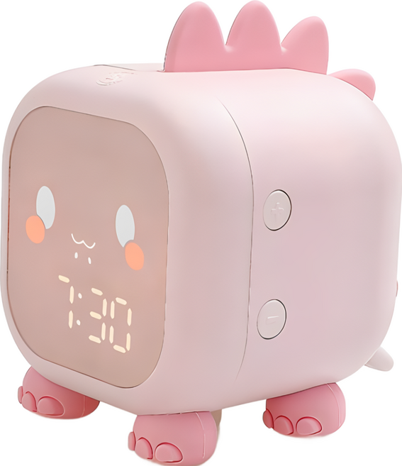 西格傢飾 智能恐龍LED小鬧鐘 睡眠訓練 炫彩燈 聲控報時 定時夜燈 倒計時 貪睡鬧鈴 鋰電長續航 溫度顯示切換, 粉紅色