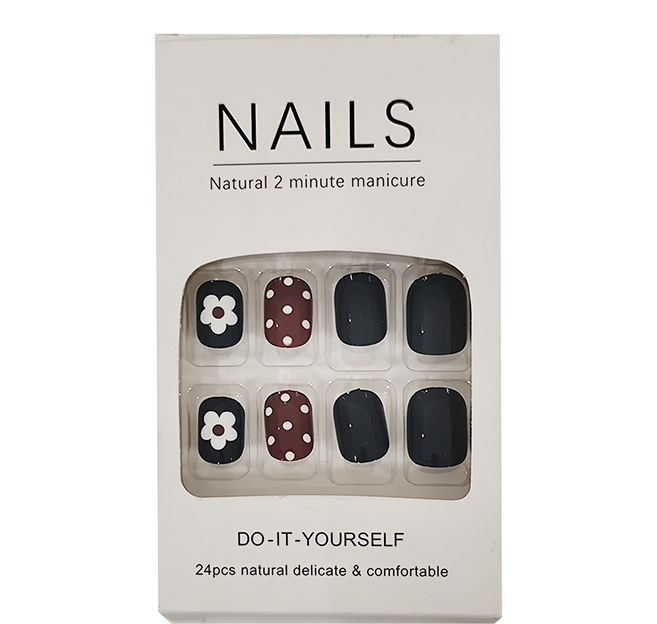 穿戴甲 彩繪凝膠美甲貼片 24片, 撞色花花, 1盒