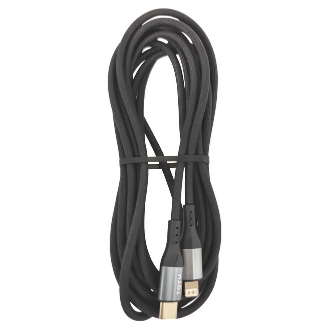 TOTU 拓途 Type-C-Lightning PD充電傳輸編織快充線 極速2代 3M, 黑色 + 灰色, 1條