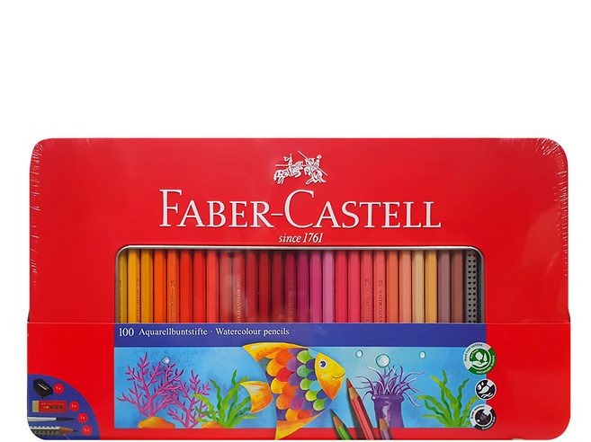 FABER-CASTELL 輝柏 水彩色鉛筆鐵盒組, 100色, 1盒