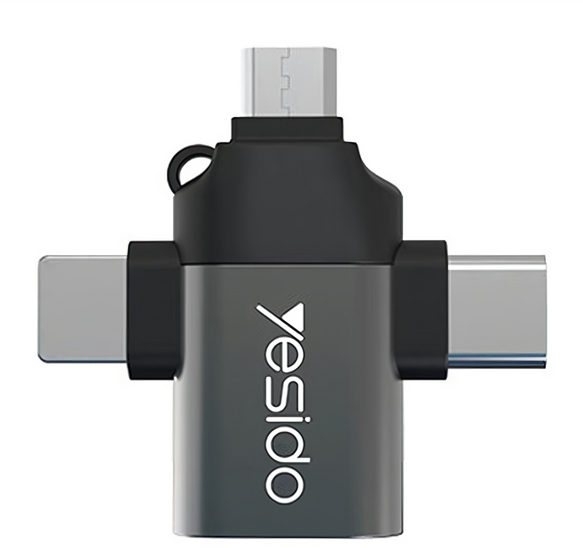 yesido 轉接頭 三合一多功能OTG 體積小巧方便攜帶 合金外殼設計散熱效果佳, GS15, 黑色, 1個