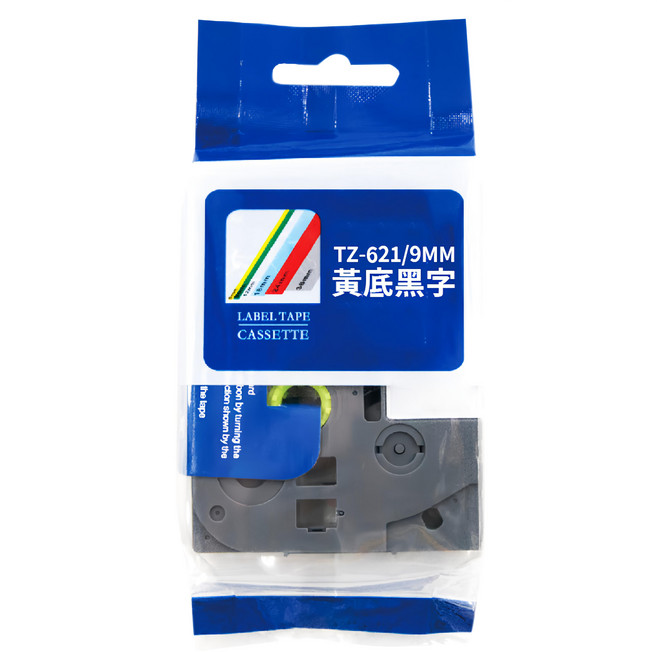 NEXTPAGE 台灣榮工 護貝標籤帶 TZ-621 Brother適用 9mm, 黃底黑字, 8m