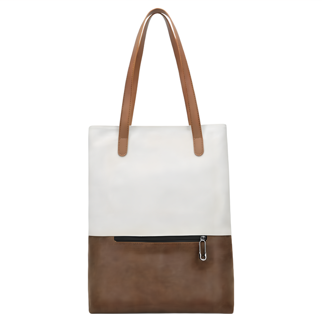 Sayaka 紗彌佳 日系時尚休閒拼接雙色多功能3WAY設計帆布雙肩包 單肩包, 白色 + 咖啡色