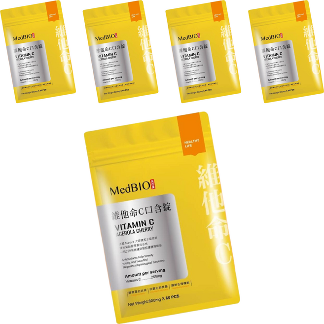 MedBIO 美百優 維他命C口含錠 鳳梨口味, 60顆, 800mg, 5包