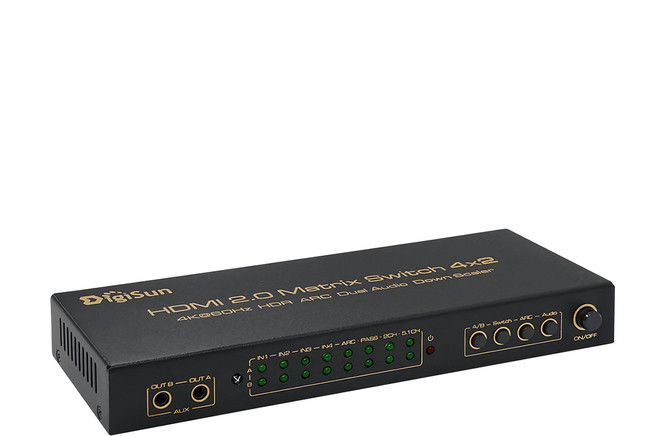 DigiSun 得揚 4K HDMI 2.0 四進二出矩陣切換器 + 音訊擷取器 205 x 75 x 30mm 440g, 黑色, 1台