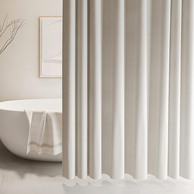 好物良品 莫蘭迪色系 仿亞麻/防潑水/防霉/防潮加厚浴簾 附掛環, 暖白色, 1個