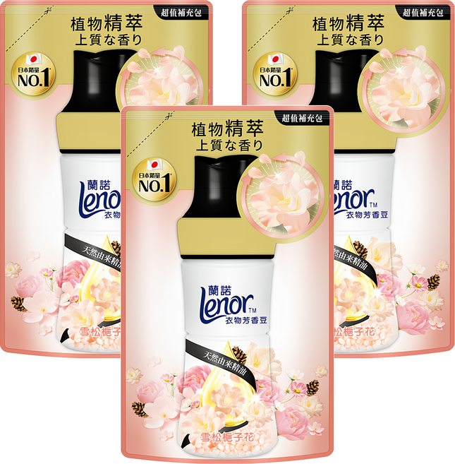 Lenor 蘭諾 衣物芳香豆 雪松梔子花 補充包, 3包, 440ml
