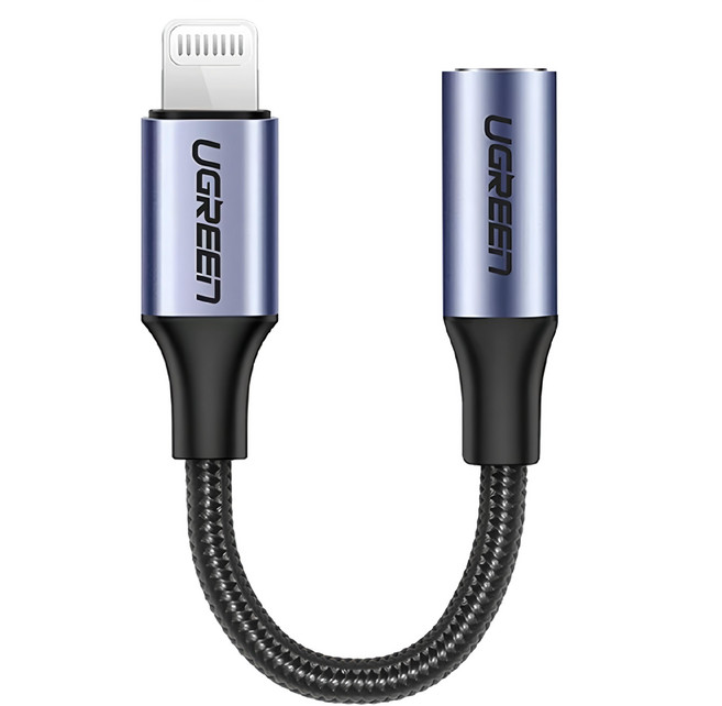 UGREEN 綠聯 MFi蘋果官方認證 Lightning轉3.5mm耳機轉接器 標準包裝 10cm, US211, 黑色, 1條