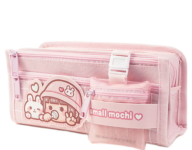 duga 多加 小麻糬大容量多功能筆袋 + 小麻糬中性筆, 1個, 糖果粉