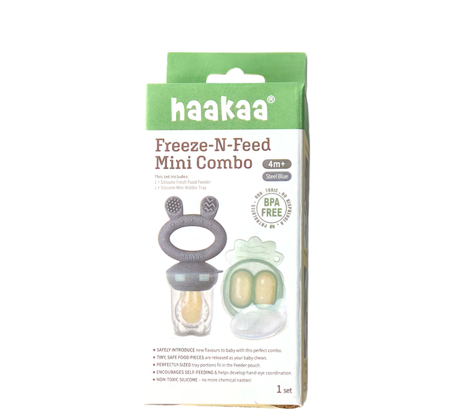 haakaa Freeze-N-Feed 矽膠咬咬樂迷你套組 4m+, 鋼藍色, 1組