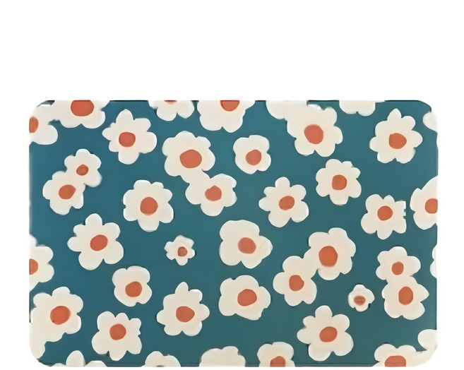 StyleG 時代家居 吸水奈米絨軟式硅藻土地墊 468g, 可愛花花 藍綠色, 1個