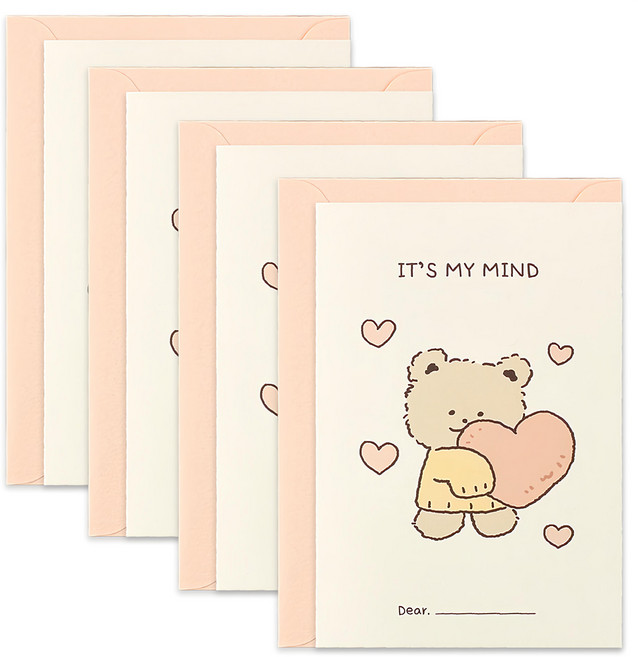 DASH&DOT 蓬鬆熊訊息卡, 柔軟的心 米色, 4張