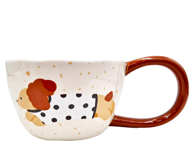 小狗彩繪馬克杯(黑點衣狗)340ml 可愛造型陶瓷杯, 1入