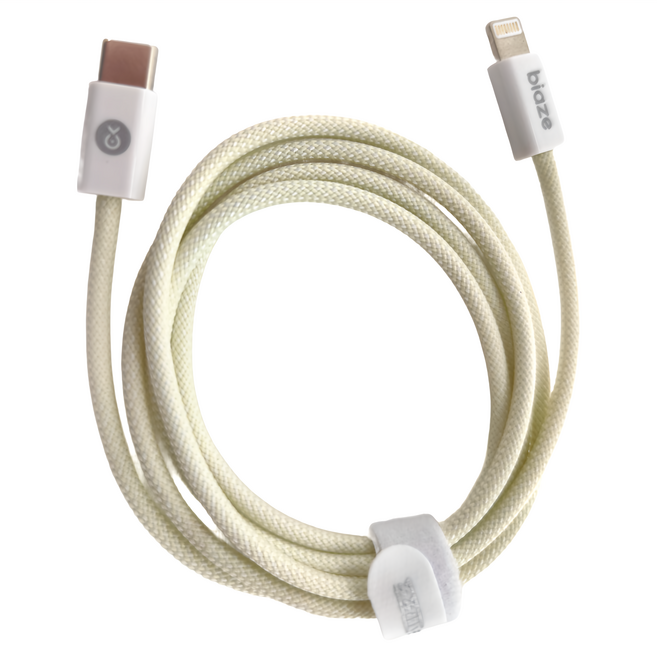 biaze 畢亞茲 蘋果快充編織傳輸線 Type-C-Lightning, 1m, Lightning編織線 米色 + 白色, 1條