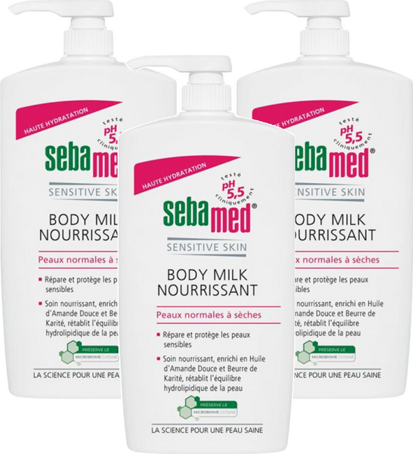 sebamed 施巴 敏感肌膚潤膚乳液 清爽潤膚 維持肌膚潤澤不乾燥 日常保濕滋潤肌膚, 1L, 3瓶