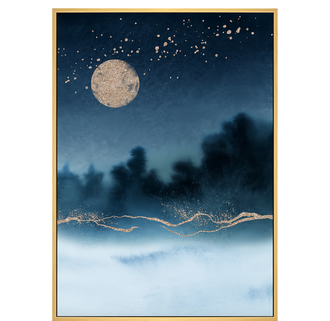 BOLUO GALLERY 菠蘿選畫所 星空 明月 掛畫 APAD3446D, 木色