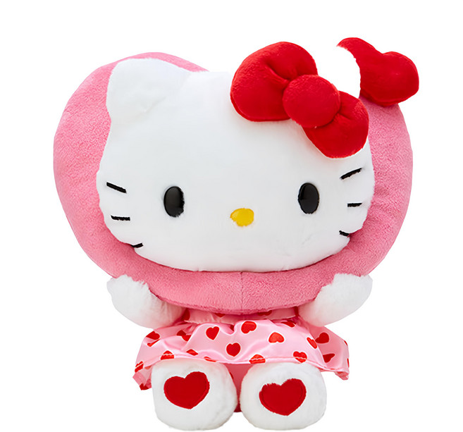 SANRIO 三麗鷗 絨毛娃娃, 凱蒂貓 愛心 白色 + 粉色, 1個, 25cm
