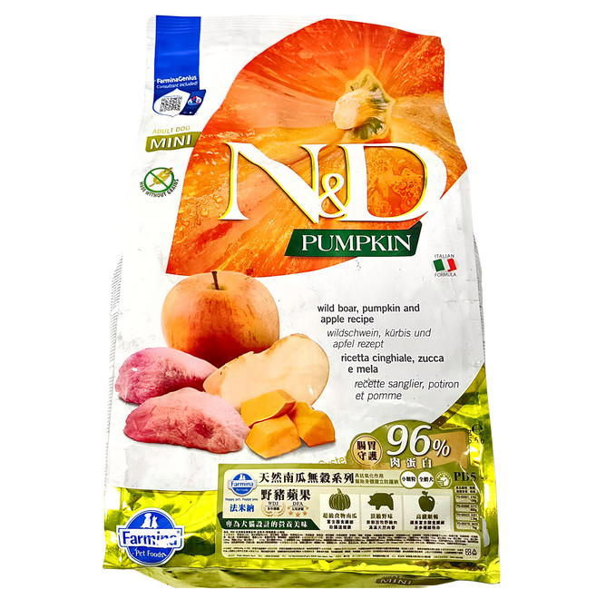 Farmina 法米納 ND PD5 天然南瓜無穀糧 小顆粒 成犬, 1袋, 2500g, 野豬蘋果