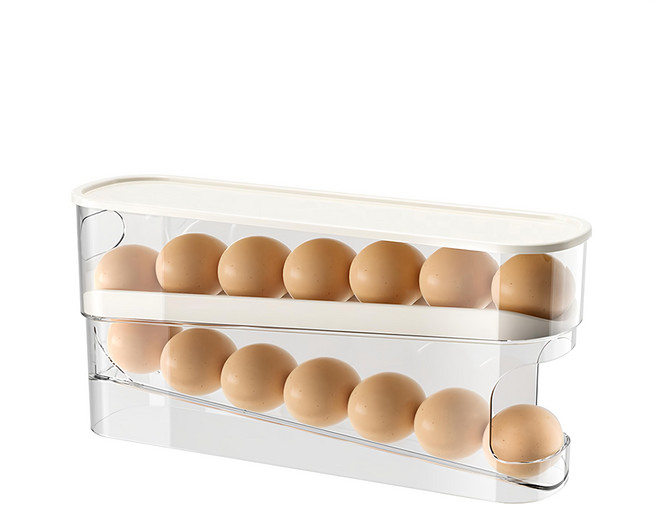好物良品 日本冰箱先進先出雞蛋收納盒, 透明 + 白, 1個