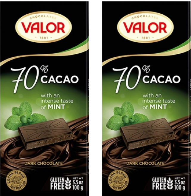 西班牙 VALOR 70％薄荷黑巧克力片, 100g, 2片