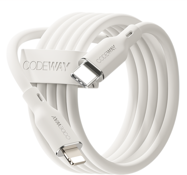 CODEWAY PALLET系列 USB-C to Lightning 充電傳輸線, 2m, 白色, 1條