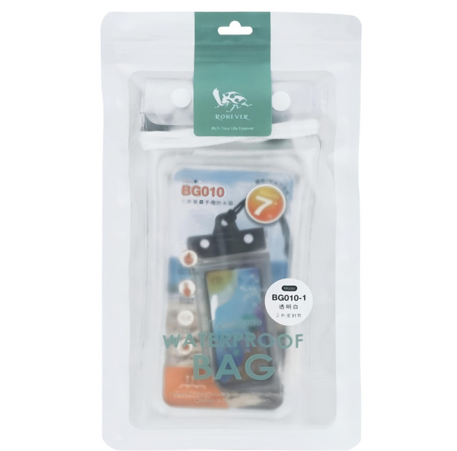 RONEVER 三折氣囊手機防水袋, 1個, 透明白