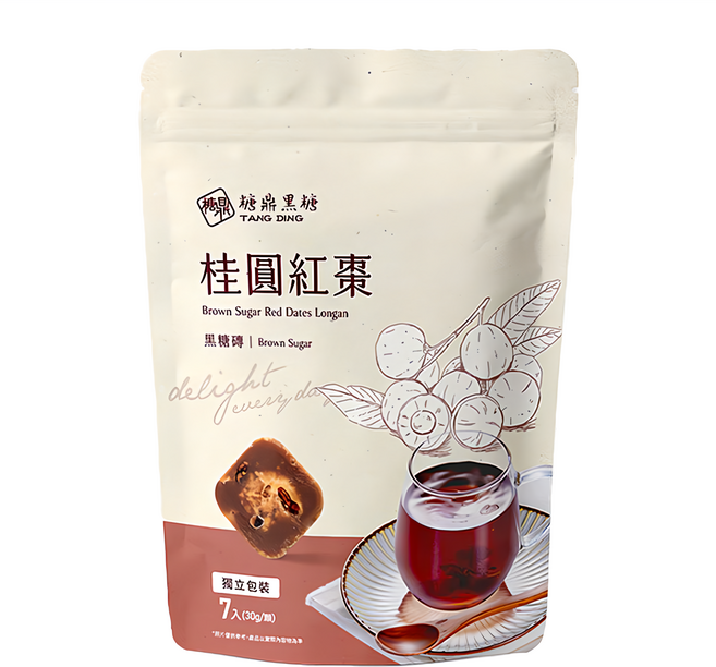 糖鼎 桂圓紅棗黑糖磚, 30g, 7顆, 1袋