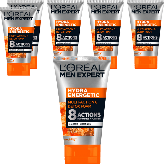 L'OREAL PARiS 巴黎萊雅 台灣公司貨 8效勁能深層洗面乳, 100ml, 6條