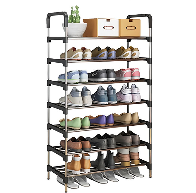 不鏽鋼7層鞋架 收納架, 黑色, 1個