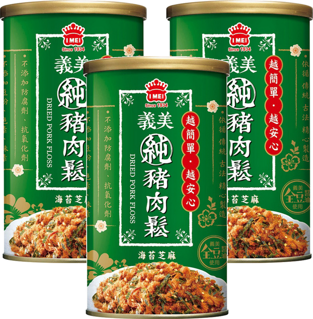 義美 海苔芝麻純豬肉鬆, 175g, 3罐