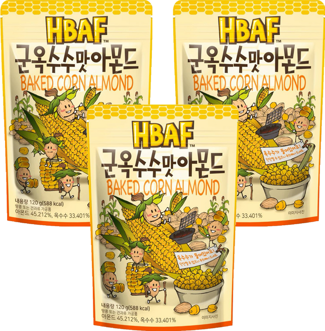 HBAF 杏仁果與烤玉米 120g 辦公室瘋狂團購零食 酥脆與香甜, 3包