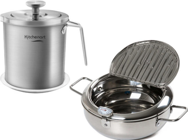 Kitchen-Art 不鏽鋼濾油壺 + 不鏽鋼IH油炸鍋, 20cm, 銀色, 1組