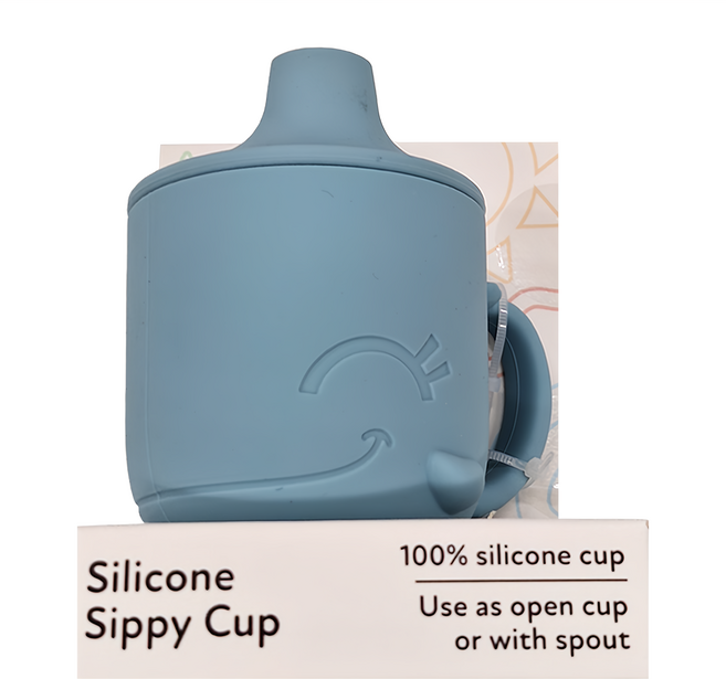 Nuby 矽膠兩用喝水杯 6個月以上, 鯨魚藍, 180ml, 1個