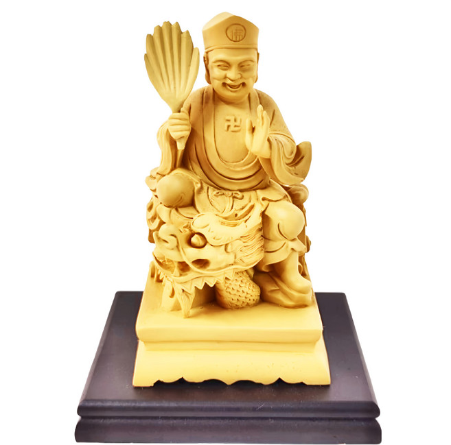 養慧軒 金剛砂陶土精雕佛像 降龍濟公 5.5x5x10.5公分 (不含木製底座), 木色, 1個