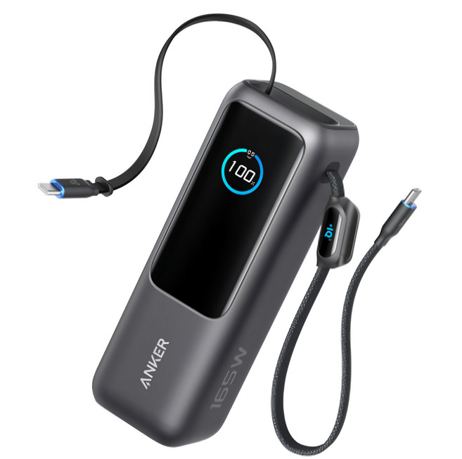 ANKER 行動電源 自帶伸缩線 25000mAh 165W, A1695, 黑灰色