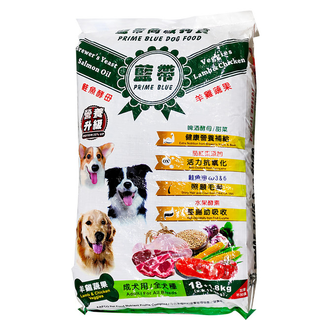 PRIME BLUE 藍帶 成犬 高級狗食 羊雞雙寶 蛋白質22%↑ 添加啤酒酵母, 19.8kg, 1袋