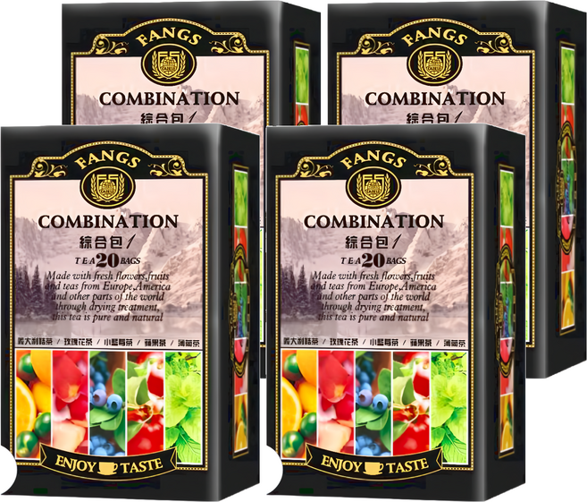 FANGS 方氏 綜合包1 2g 20包, 義大利桔 玫瑰花 小藍莓 蘋果 薄荷茶, 4盒