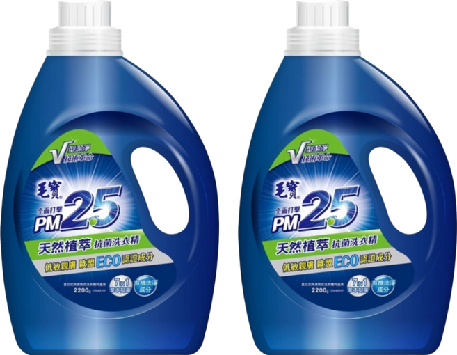 毛寶 PM2.5 天然植萃抗菌 洗衣精, 2.2kg, 2瓶